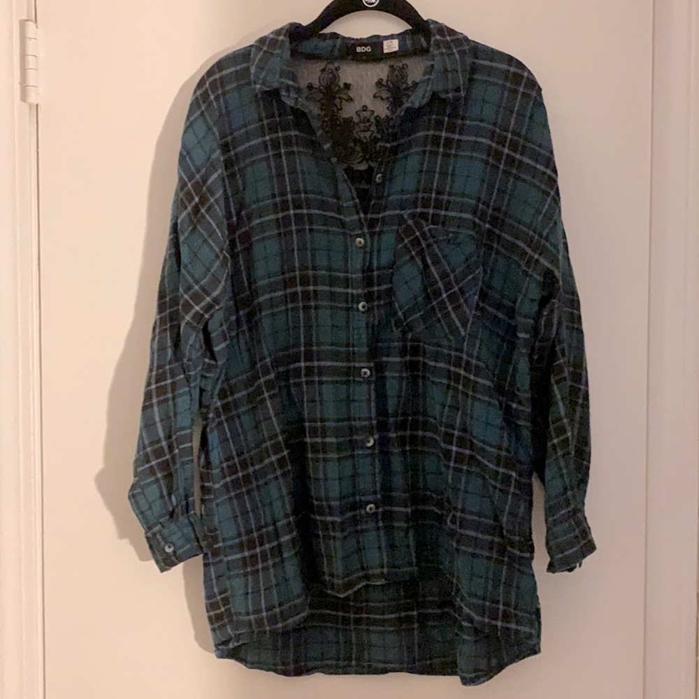 BDG dark teal and black flannel with lace detail
